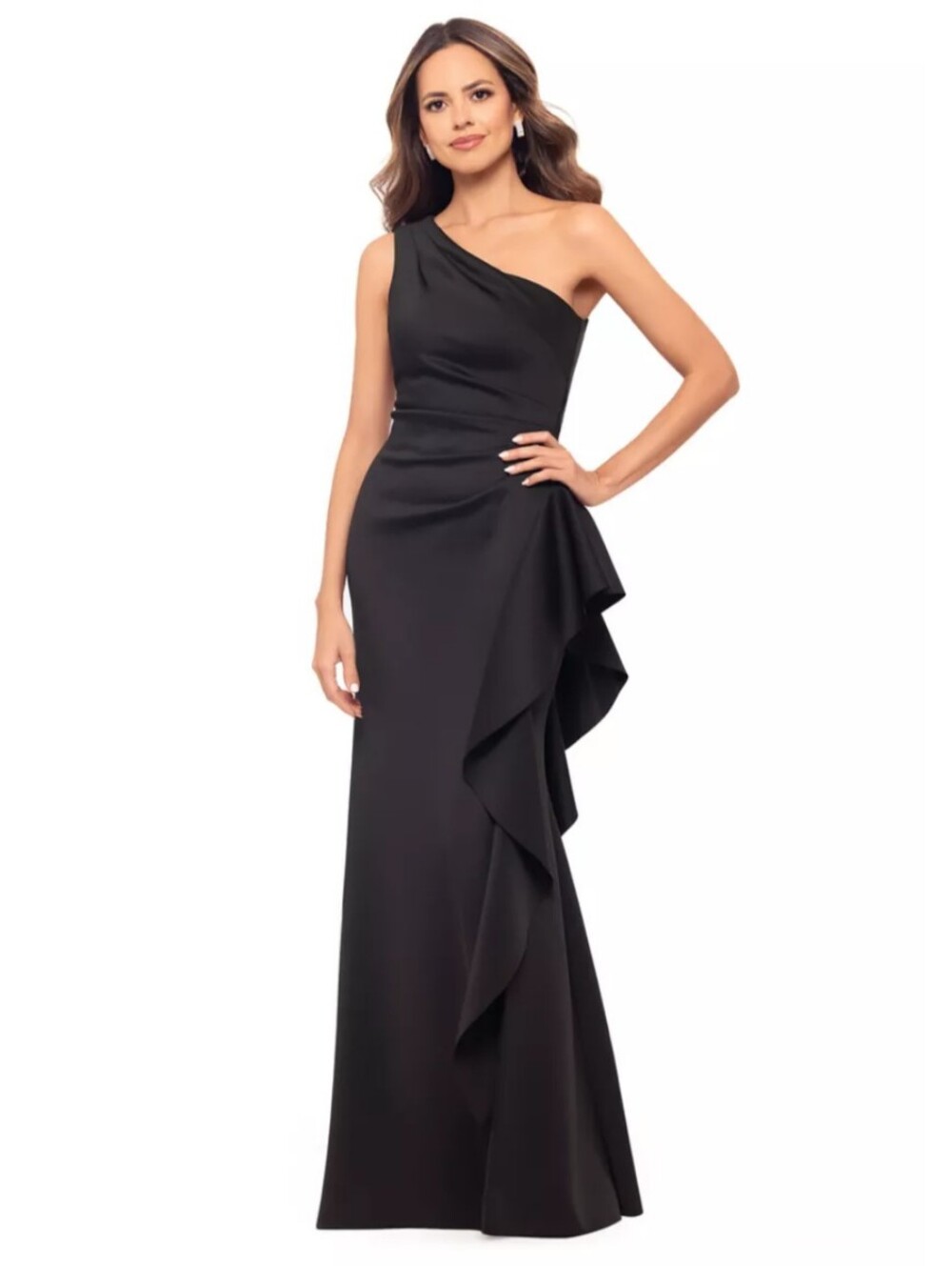 DJ Jaz One-Shoulder Black Ruffle Gala Gown Formal Evening Dress Size 14 NWT - Picture 5 of 8